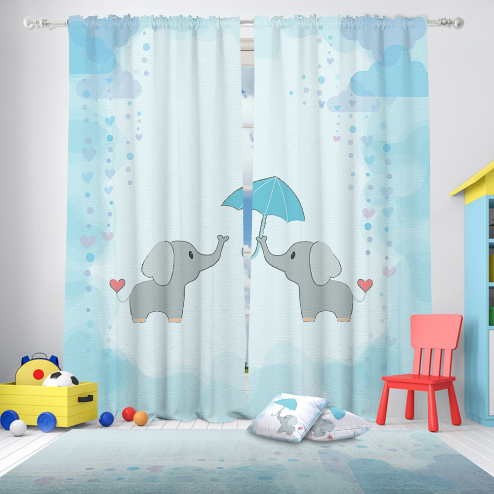 Red Teal Curtains, outlets Elephant Drapes, Rod-Pocket